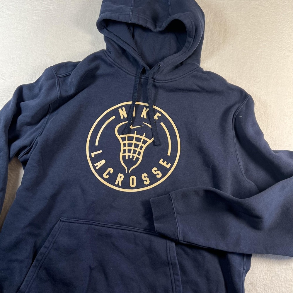 Nike Lacrosse Hoodie Mens XL Blue Pullover Fleece Sweatshirt Graphic Logo